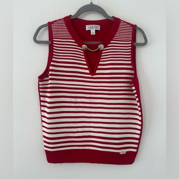 St. John Sport Tops - St. John Sport Santana Knit Sleeveless Top Striped Sand Dollar Accent Small READ